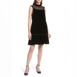 Kate Spade New York Black Velvet Lace Ruffle Dress 14 Cocktail
